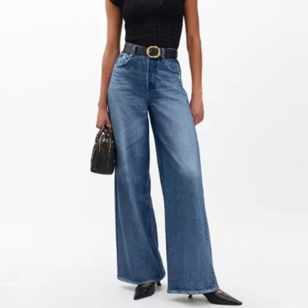 rag & bone Blue Wide-Leg High-Rise Jeans
